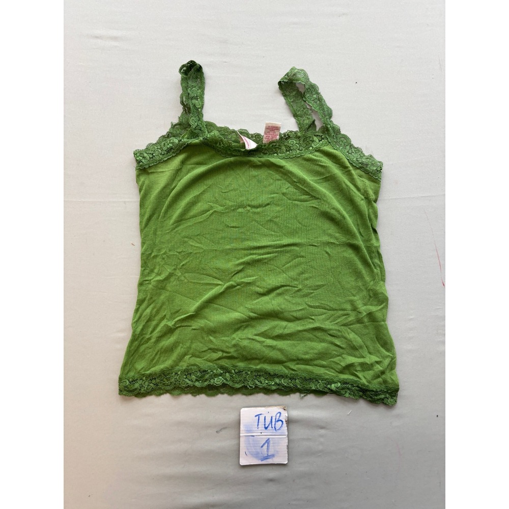 Xhilaration Green Ribbed Lace Trim Cami Tank Top Y2K Cotton Small RN17730